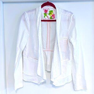 Free People Women White Linen Blend Lace Trim Layered Open Front Blazer Jacket 8